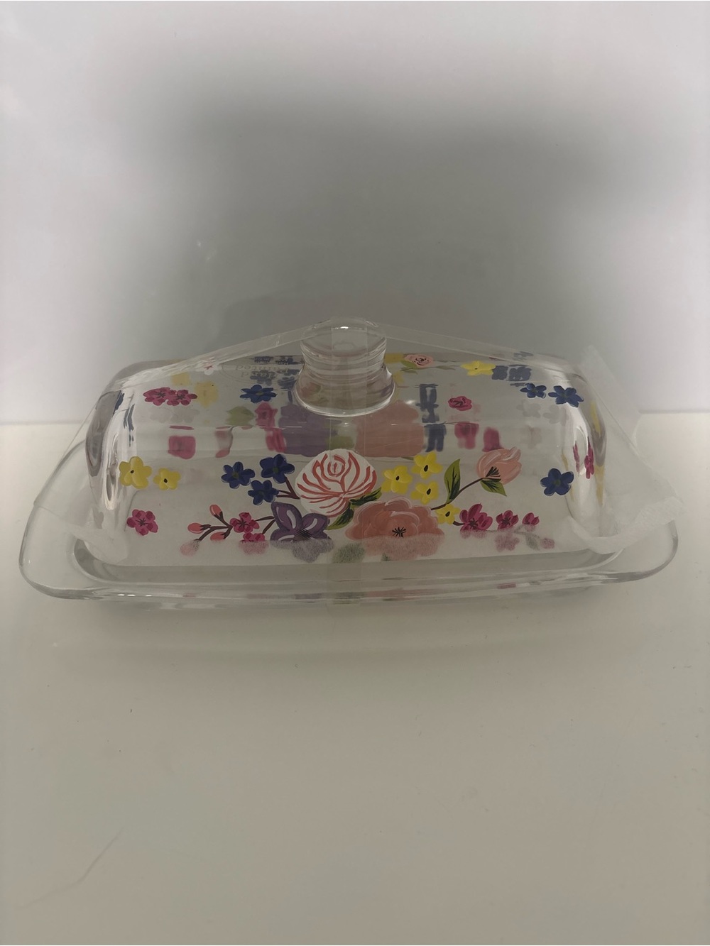 Floral Glass Butter Dish with Lid - Clear